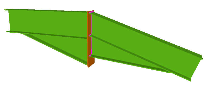 T71 Unión soldada de viga horizontal con viga inclinada ascendente o descendente con cartelas